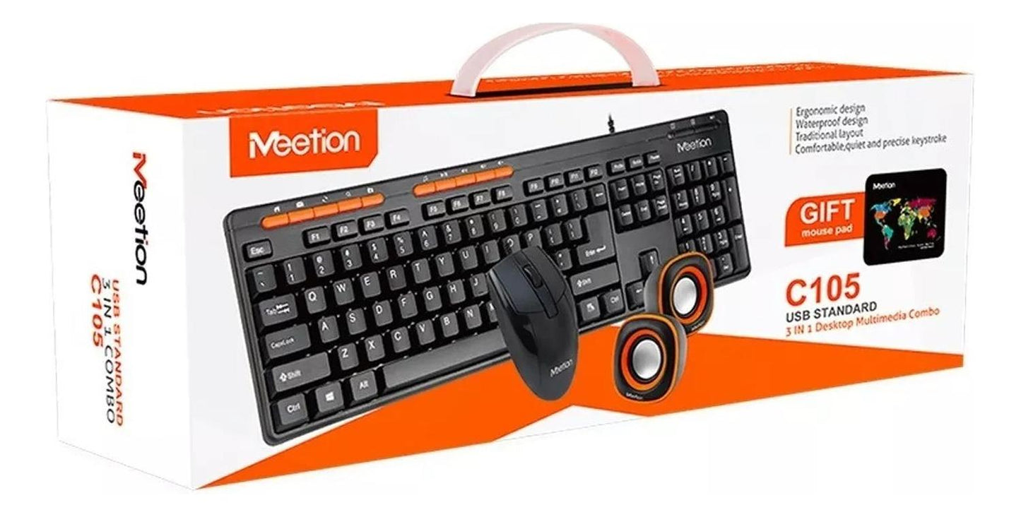 Kit Set Teclado Mouse Mousepad Parlantes Meetion Oficina