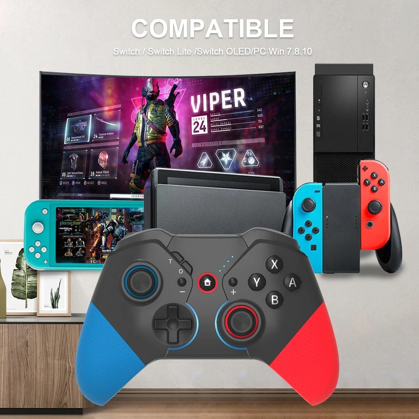 Control Inalámbrico para Switch y PC con Iluminación LED | Vibración y Giroscopio