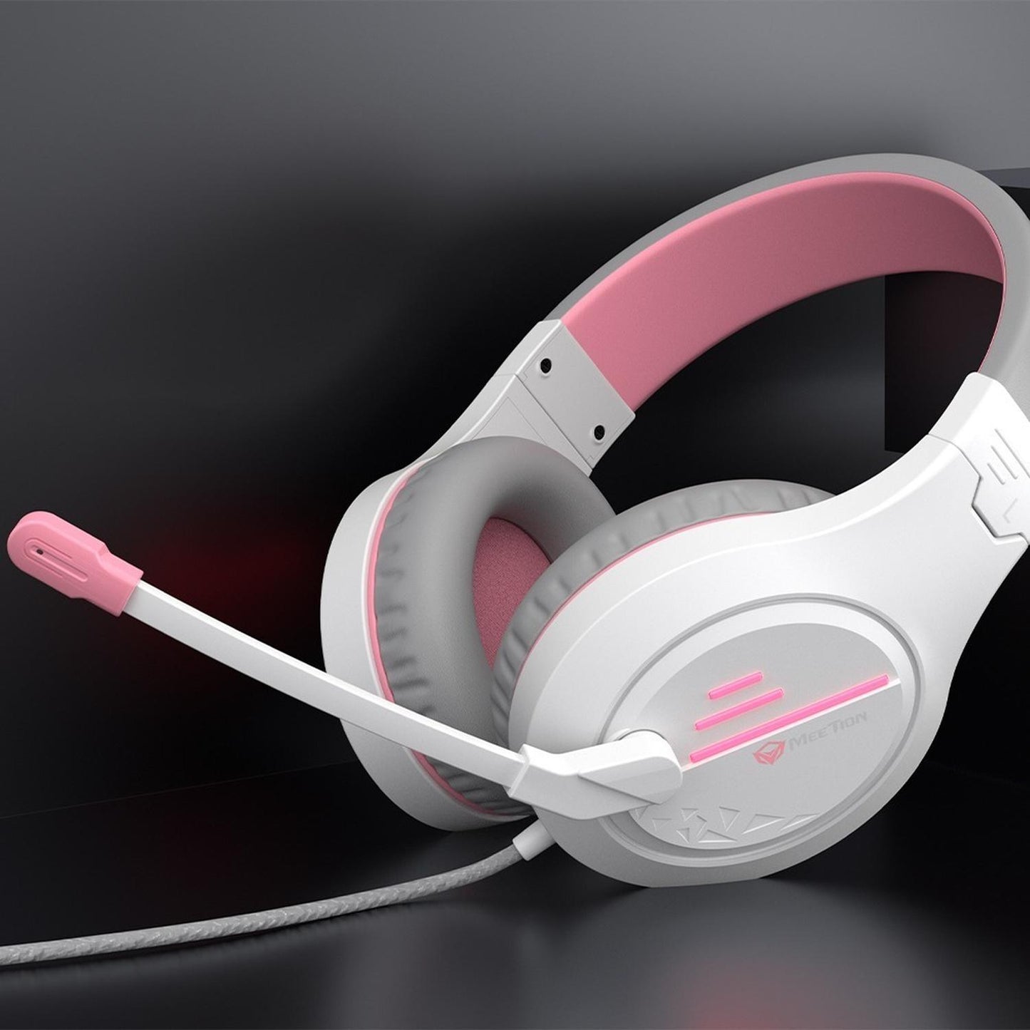 Audifonos Gamer Meetion Mt-hp021 Blanco/rosa Micrófono Led